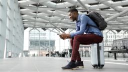 American traveler in airport